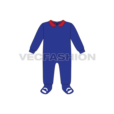 Baby boy romper, soft collar flat sketch, front view