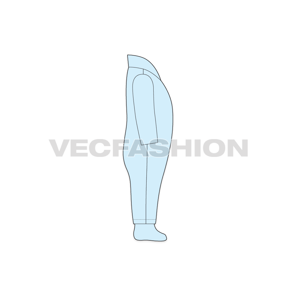 Baby boy romper, asymmetrical front flat sketch, side view