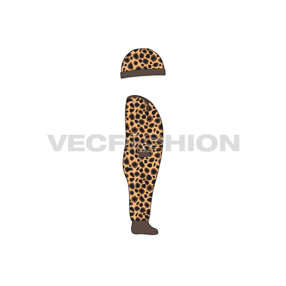 Baby boy set, cheetah print flat sketch, side view