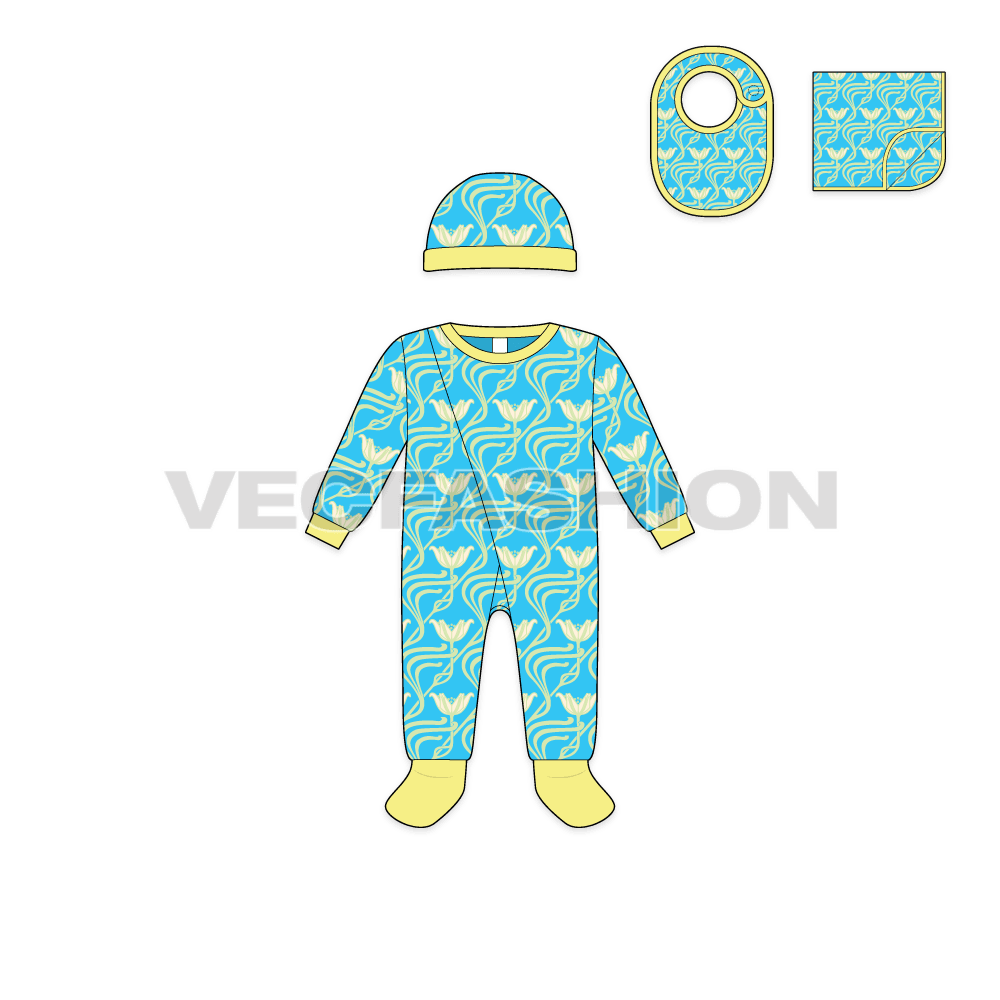 Baby boy set flat sketch, front view