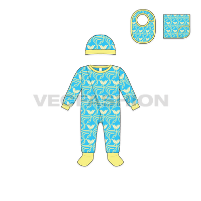 Baby boy set flat sketch, front view
