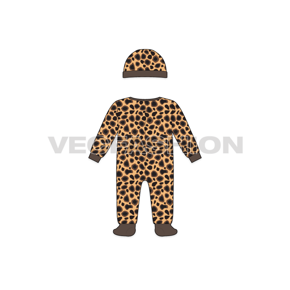 Baby boy set, cheetah print flat sketch, back view