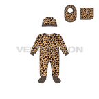 Baby boy set, cheetah print flat sketch, front view