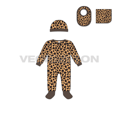 Baby boy set, cheetah print flat sketch, front view