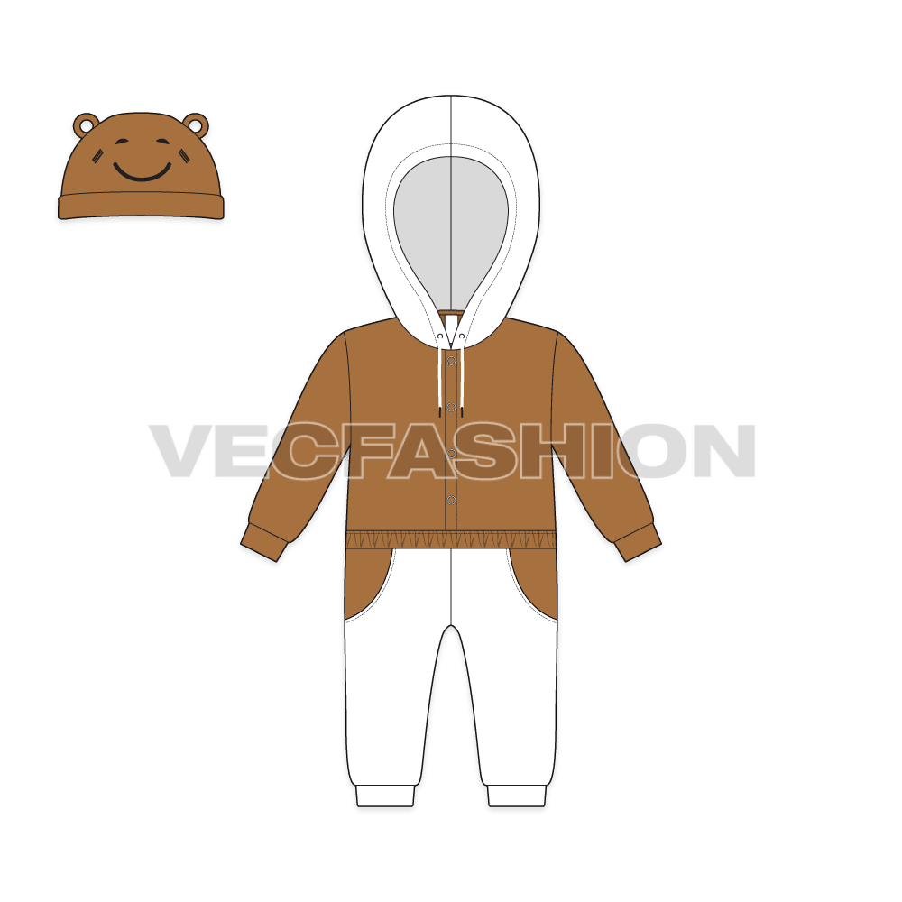 Baby boy sweatsuit flat sketch, front view