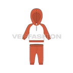 Baby boy sweatsuit, contrast hoodie flat sketch, front view