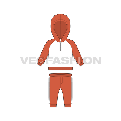 Baby boy sweatsuit, contrast hoodie flat sketch, front view