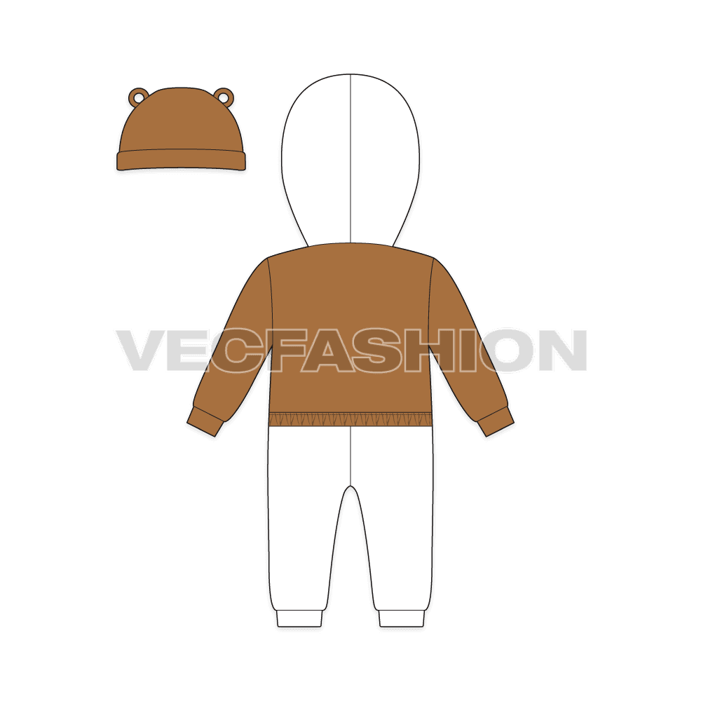 Baby boy sweatsuit flat sketch, back view