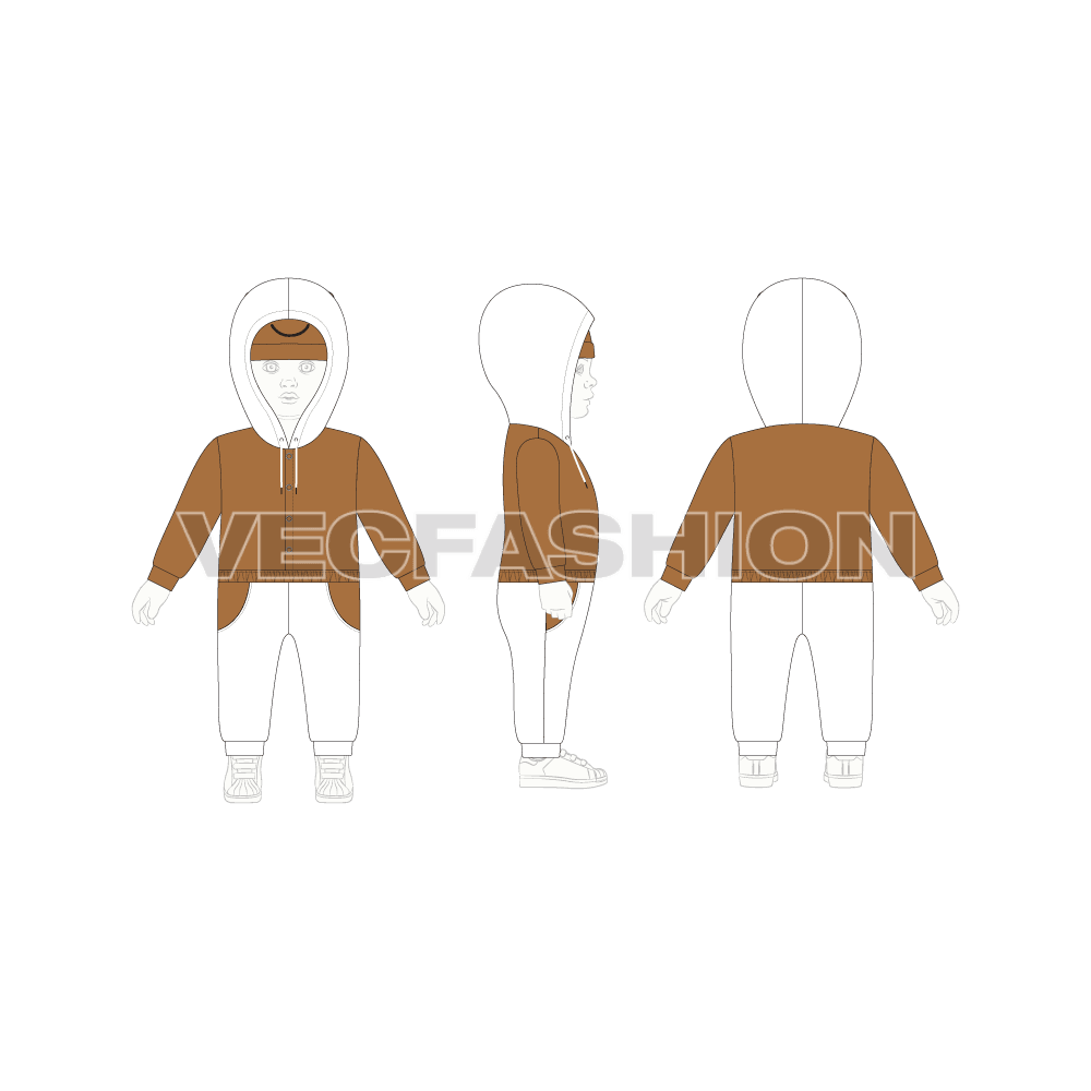 Baby boy sweatsuit flat sketch, croqui sketch