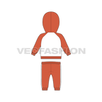 Baby boy sweatsuit, contrast hoodie flat sketch, back view