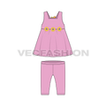 Baby girl frock set, floral flared flat sketch, front view