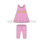 Baby girl frock set, floral flared flat sketch, front view