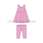 Baby girl frock set, floral flared flat sketch, back view