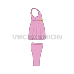 Baby girl frock set, floral flared flat sketch, side view