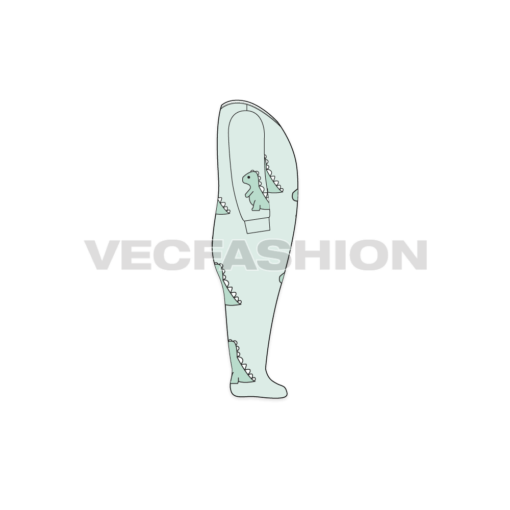 Baby girl jumpsuit, split color flat sketch, side view
