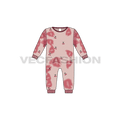 Baby girl jumpsuit, cherry print flat sketch, front view