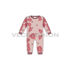 Baby girl jumpsuit, cherry print flat sketch, front view