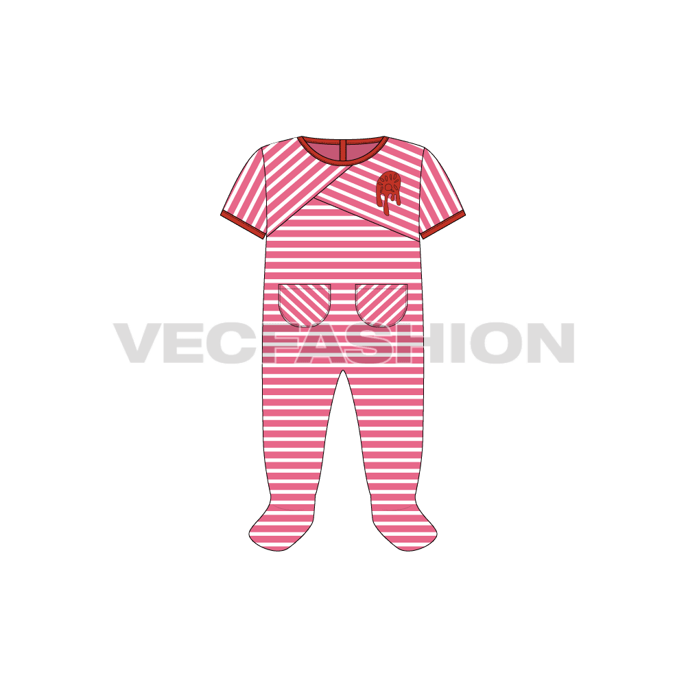 Baby girl jumpsuit, striped flat sketch, front view