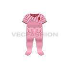 Baby girl jumpsuit, striped flat sketch, front view