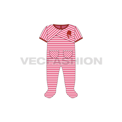 Baby girl jumpsuit, striped flat sketch, front view