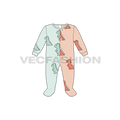 Baby girl jumpsuit, split color flat sketch, front view