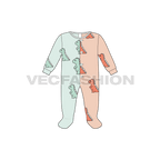 Baby girl jumpsuit, split color flat sketch, front view