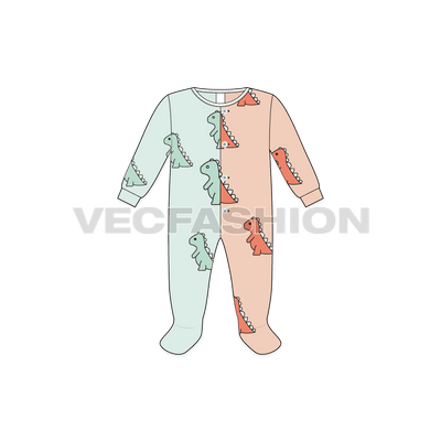 Baby girl jumpsuit, split color flat sketch, front view