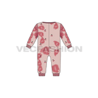 Baby girl jumpsuit, cherry print flat sketch, back view