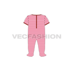 Baby girl jumpsuit, striped flat sketch, back view