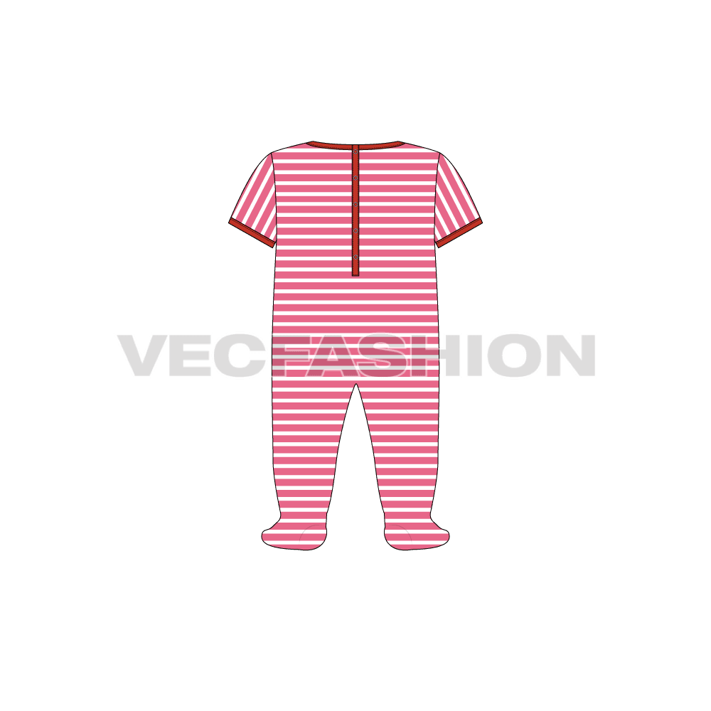Baby girl jumpsuit, striped flat sketch, back view