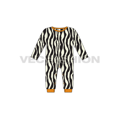 Baby girl jumpsuit, zebra print flat sketch, front view