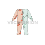 Baby girl jumpsuit, split color flat sketch, back view