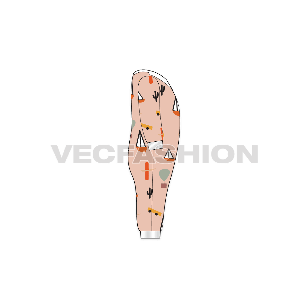 Baby girl romper, sailor collar flat sketch, side view
