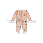 Baby girl romper, sailor collar flat sketch, back view