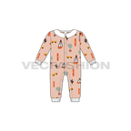Baby girl romper, sailor collar flat sketch, front view