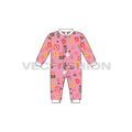 Baby girl romper, allover print flat sketch, front view
