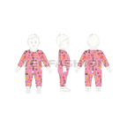 Baby girl romper, allover print flat sketch, croqui sketch