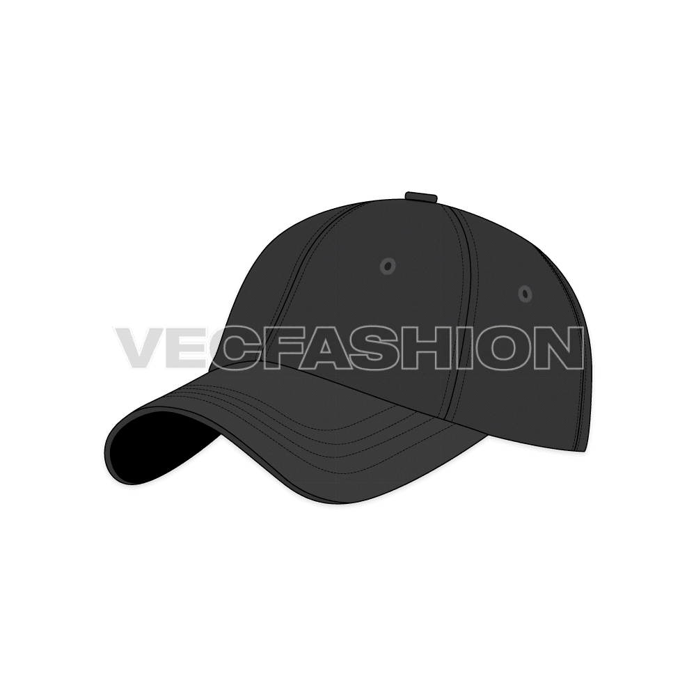 Baseball logo caps flat sketch, view 4
