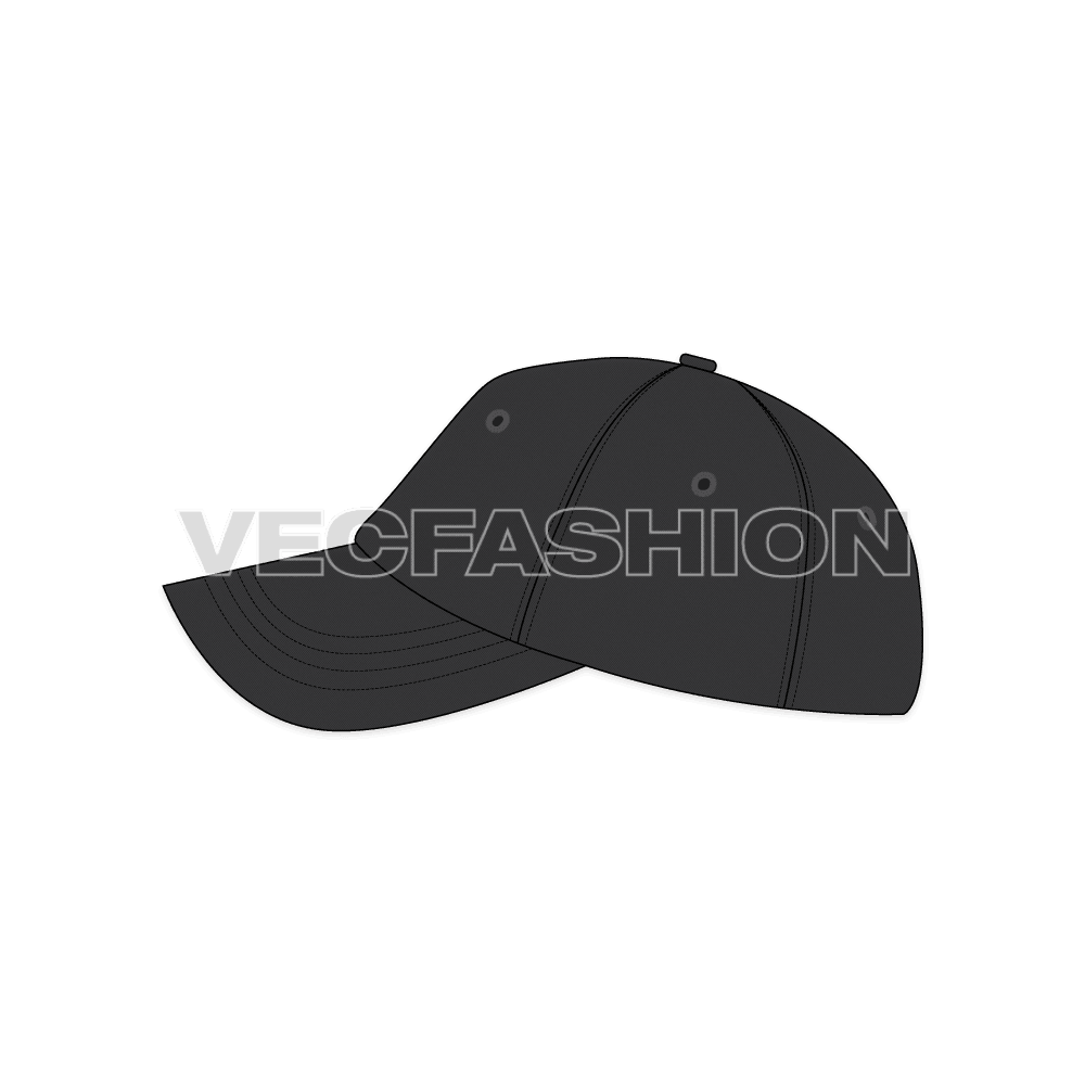 Baseball logo caps flat sketch, view 3