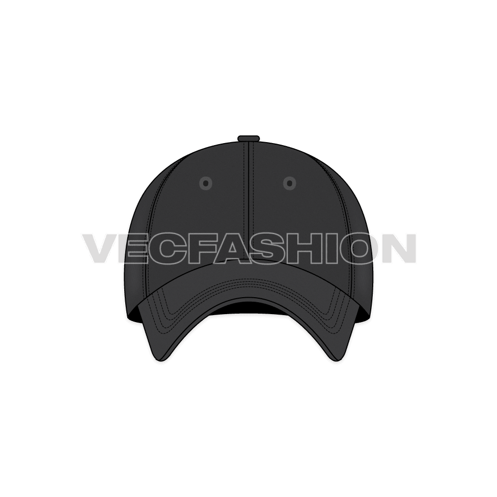 Baseball logo caps flat sketch, view 1
