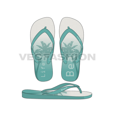 A new template for Beach Inspired Flip Flops in aqua colors. This is a simple but very important vector graphic that is a need for almost every clothing or footwear brand. It has  Top View and Side View. 