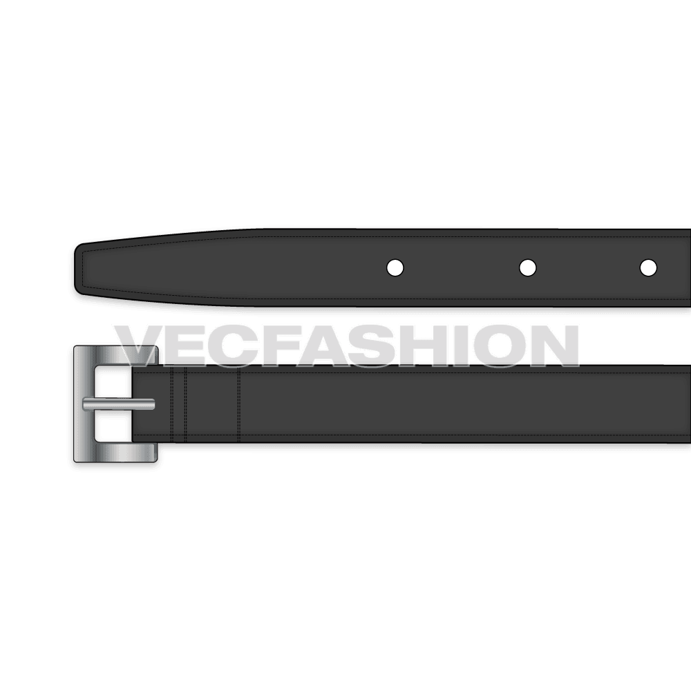 Black leather belt flat sketch, view 2