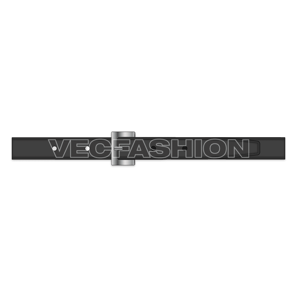 Black leather belt flat sketch, view 1