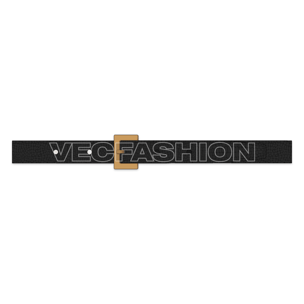 Black snake skin leather belt flat sketch, view 2