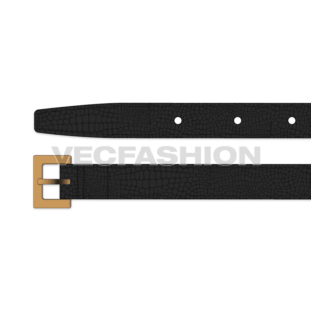 Black snake skin leather belt flat sketch, view 1