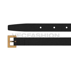 A vector illustration of a Black Snake Skin Leather Belt. It has a dull gold color buckle usually worn by men with formal clothing. 
