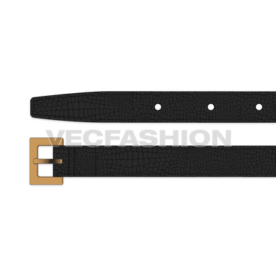 A vector illustration of a Black Snake Skin Leather Belt. It has a dull gold color buckle usually worn by men with formal clothing. 