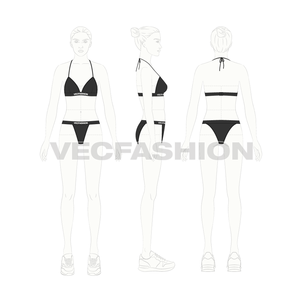 Brazilian bikini set flat sketch, croqui sketch