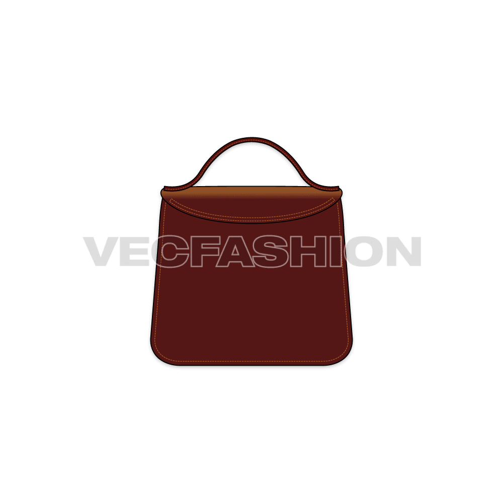 Brown leather hand bag flat sketch, view 2