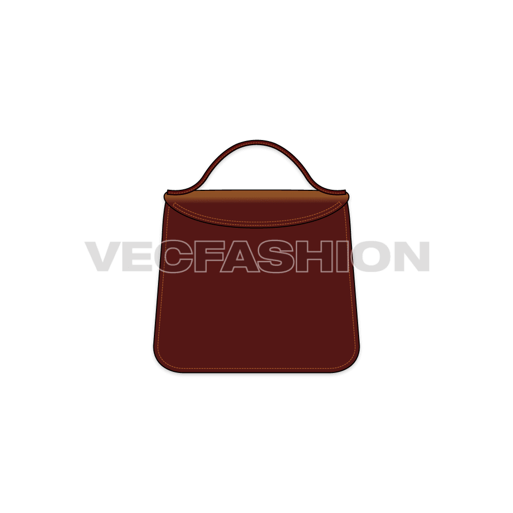 A fully editable fashion cad for Brown Leather Hand Bag. It is illustrated with front and back view and have metal buckle with suede strap. 